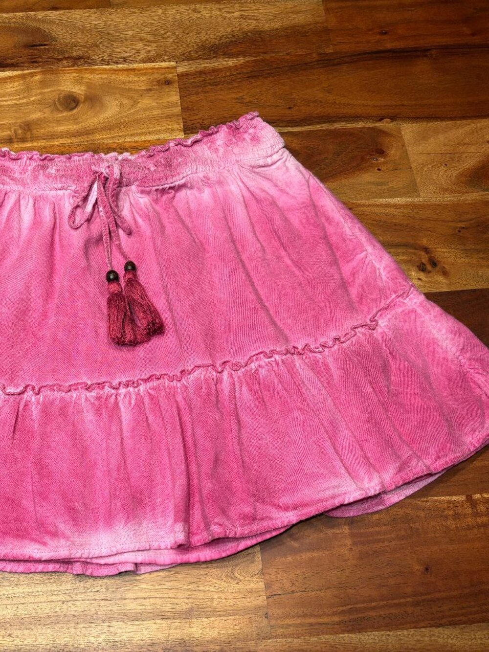 Anthropologie Pilcro Giulia Pink Tiered Boho Mini Skirt Tassels - Small - Picture 2 of 5